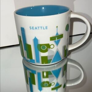 STARBUCKS Seattle Skyline Mug - Blue and Green You are Here Collection